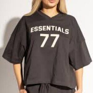 NWT Fear of God Essentials Black V-Neck Jersey Women Size S